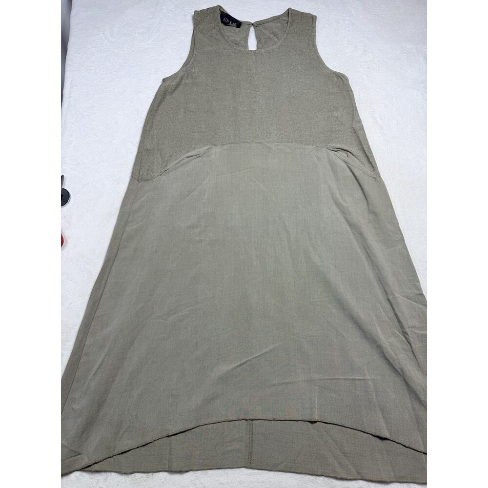 Ozai N Ku Sage Green Sleeveless Mixed Media Pocket Midi Dress Made in Greece Sm